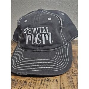 Womens Adjustable Cap Swim Mom 100% Cotton Activity Distressed Trucker Hats